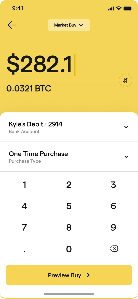 Binance market buy screen in the yellow interface