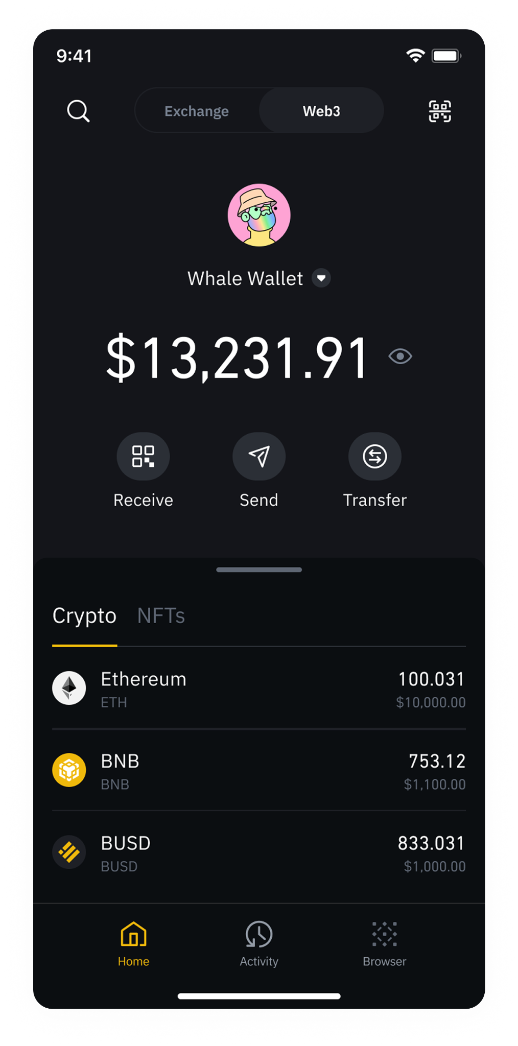 Binance Web3 wallet balance screen