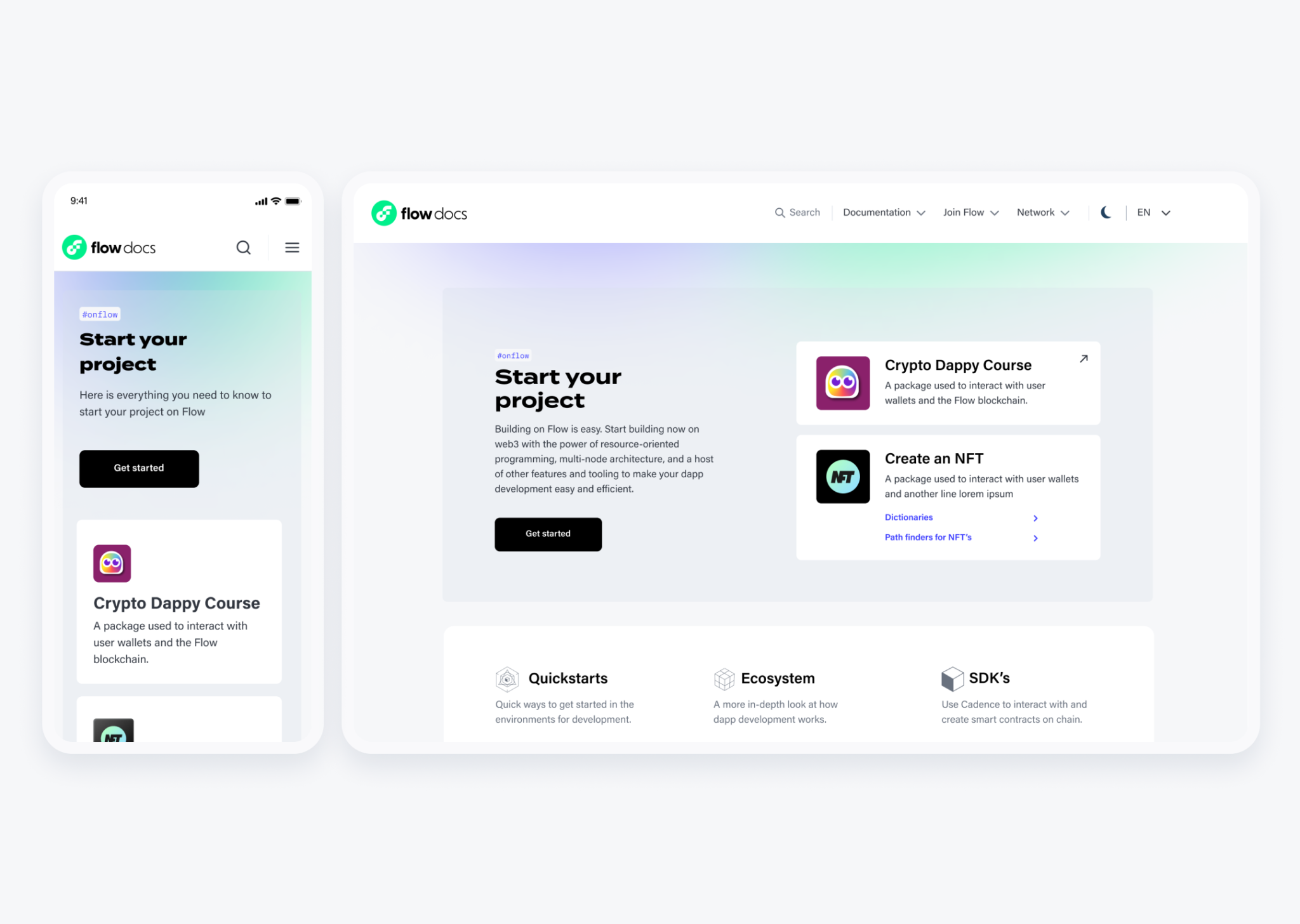 Flow documentation experience across desktop and mobile