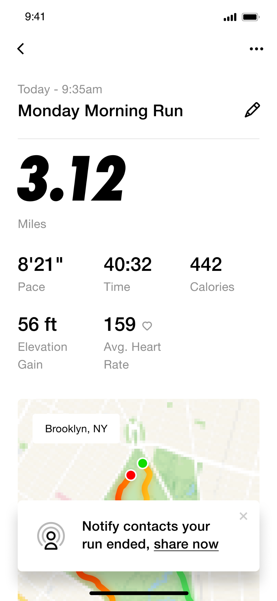 Nike Run Club completed activity sharing prompt