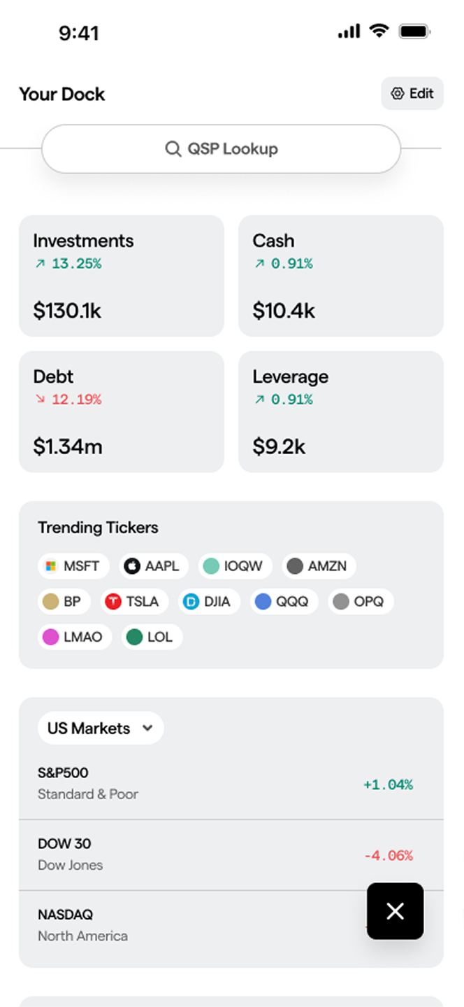 Yahoo Finance mobile market dock